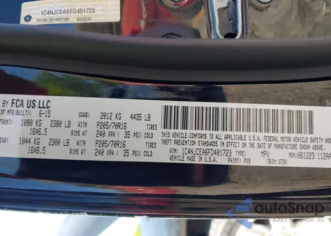 2015 Jeep Compass Latitude z USA, uszkodzony, nr VIN 1C4NJCEA6FD401723